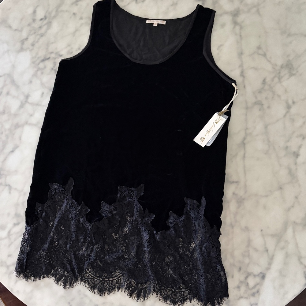 Gold Hawk Black Velvet and Lace Scoop Neck Top.  *NWT*   Small